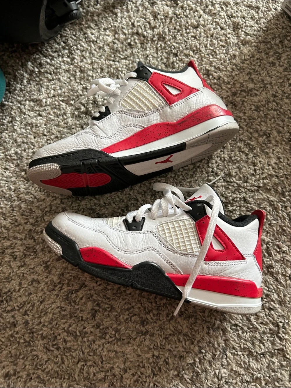 Jordan 4 Retro Kids White and Red Basketball Sneakers